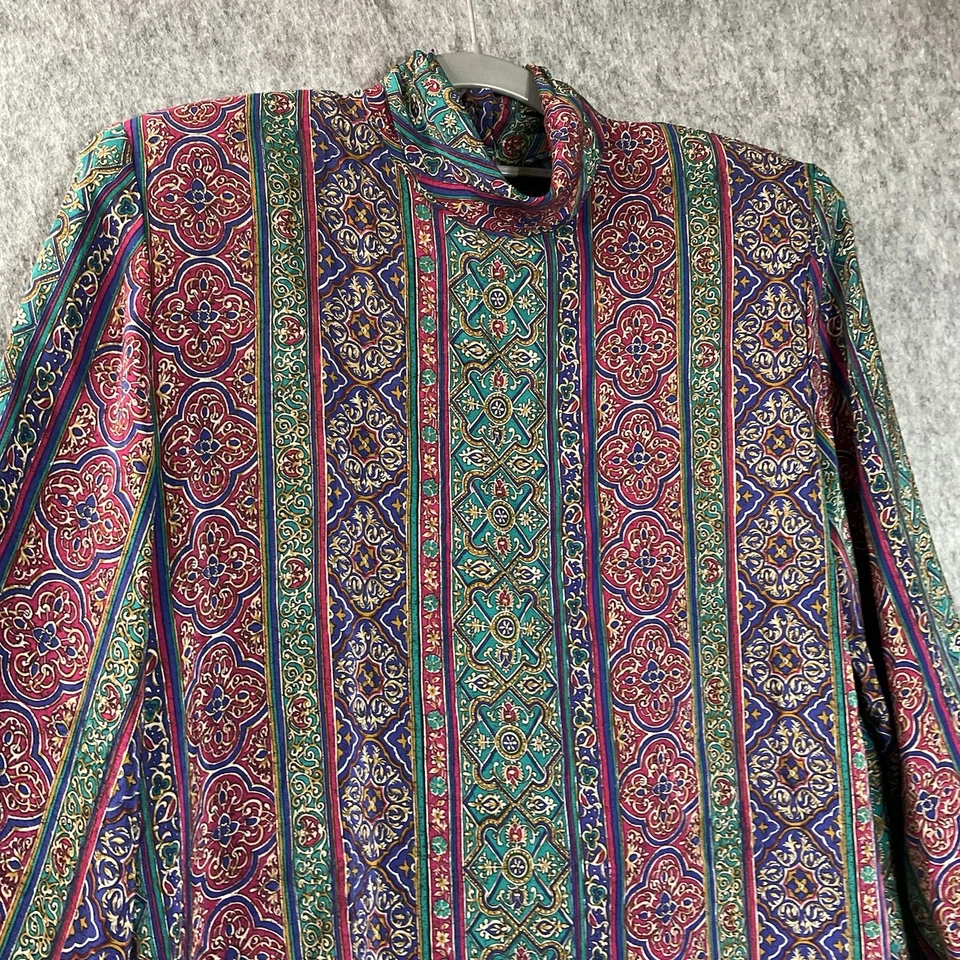 Camisa Doncaster Vintage Mujer 8 Seda Multicolor Paisley Barroco Cuello Simulado Años 90 Foto 4 de 4