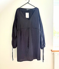 Missguided Maternity Black Chiffon Shift Short Dress V-Neck Long Sleeve Size S