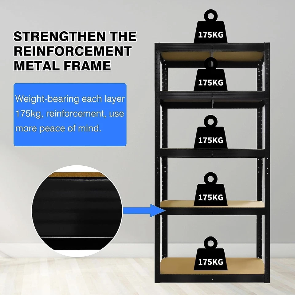 Garage Racking 5 Tier Shelving Unit Boltless Heavy Duty Metal Shelf Shed Storage - Image 3 of 4