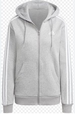      Women Adidas Large Essentials Terry 3 Stripes Full Zip Hoodie Medium Gray