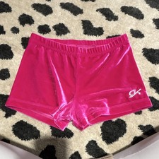 GK Elite Girls' Velvet Gymnastics Shorts Pink Youth with GK Logo