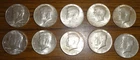10 Silver 1964 KENNEDY HALF DOLLARS 1/2 Roll - Lot 6