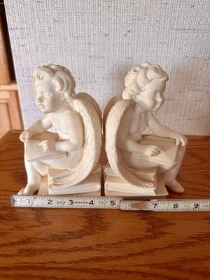 Pair of VTG A. Giannelli ''Reading Angel''  Alabaster Bookends signed 