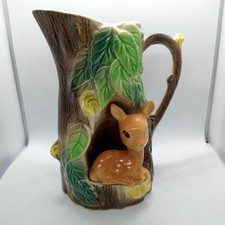 Hornsea England Fawn Deer Jug No. 76 Tree Stump 6" Woodland Fauna (Repair)
