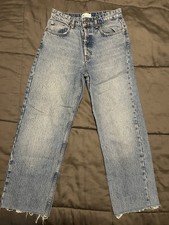 ZARA Women  s Blue Medium Wash Denim High Rise Straight Leg Jeans Size 6