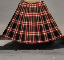 Vintage Bonwit Teller Stella Sloat Pleated Wool Tartan Christmas Midi Skirt, 28
