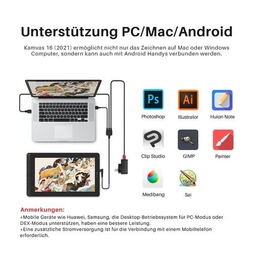 Kamvas 16 Grafiktablett mit Display 156 Zoll,8192 Stufen Batterieloser Stift ... - Afbeelding 6 van 8