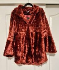 Brand New Vintage Dennis by Dennis Basso Red Faux Fur Peacoat Large