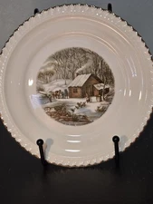 1 Vintage Harkerware Currier And Ives Decorative Plate "A Home In The Wilderness