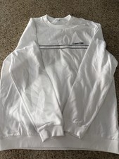 Calvin Klein White XL Crew Neck Sweatshirt Cotton Long Sleeve Logo Striped