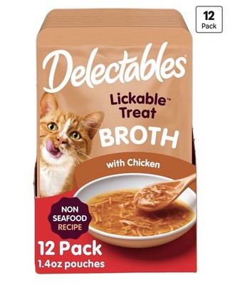 Delectables Lickable Broth Wet Cat Treat with Real Chicken,1.4oz Pouch,12ct