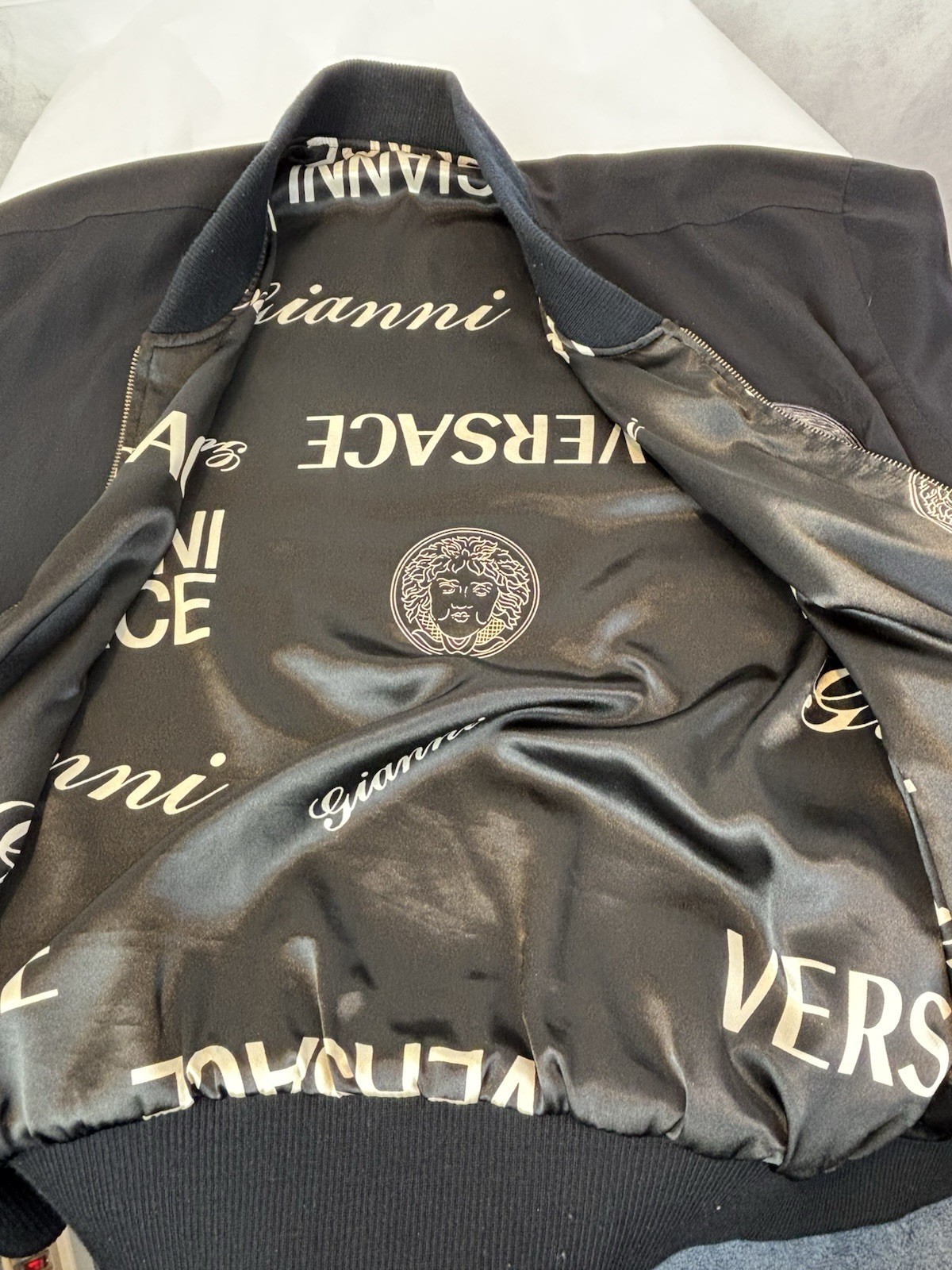 Versace Men’s Reversible Satin Jacket Black XL 90s Vintage Migos Satin Rare image 9