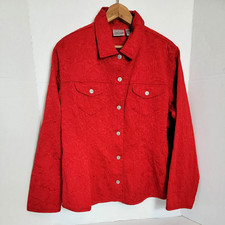 Chico's Textured Red Long Sleeve Snap Button Blazer Jaclet, Size 2 US L 