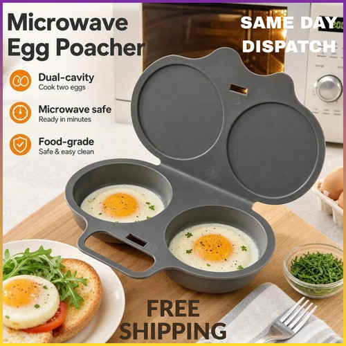 Microwave Egg Poacher Kitchen Steam Maker Cooker 2 Eggs Poach Breakfast Kitchen.