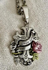 Cool Rose Croos Forever Love Crystals Large Pendant Chunky Necklace