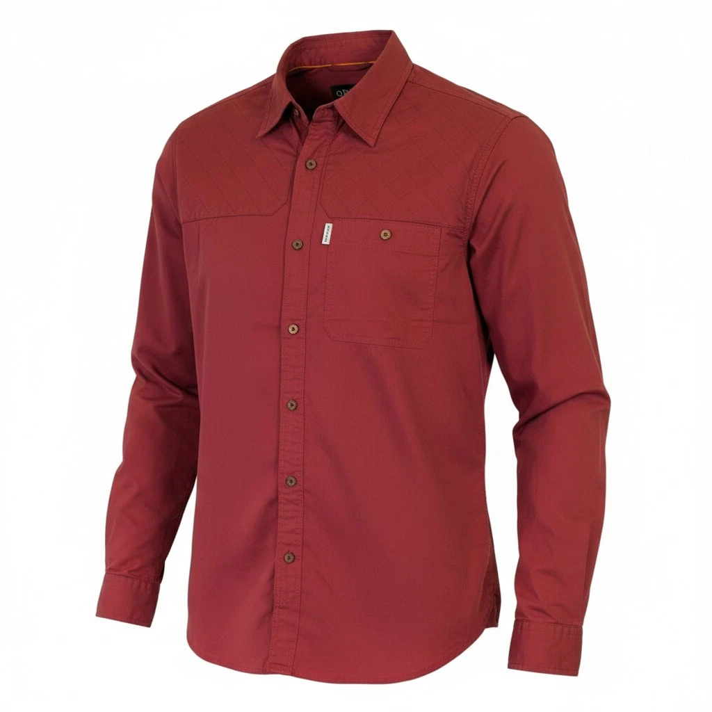 Orvis Mens Medium M Red Button Up Shooting Shirt Hunting Quilted Shoulder New