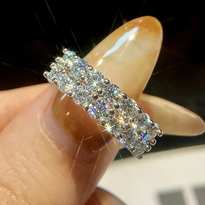 1.40ct Dazzling Moissanite Two Row 925 Silver Stack Band Ring size 5-10 WG