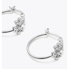 NEW Tory Burch Eleanor Hoop Earrings Silver T Logo Small Gift Casual Basic