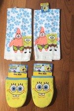 New SpongeBob Kitchen Set. 2 Towels 2 Mini Mitts . 4 Pcs Cooking Decor Set