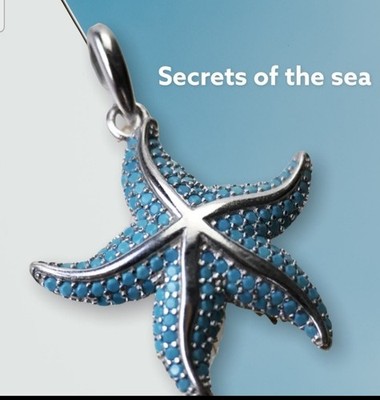 925 Sterling Silber Blauer Zirkon Seestern Anhänger Halskette PEN111