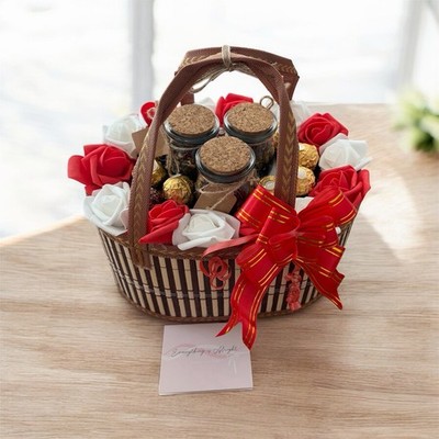 Handcrafted Bamboo Tea and Candy Gift Basket   Aromatic Teas, Chocolates