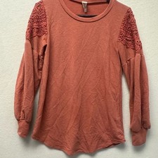 7th Ray Mesh Party Top Long Sleeve Crew Neck Size Small Orange Made In USA