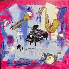 Classic Jazz Ensemble Whimsy - acrylic on canvas 24x24 “