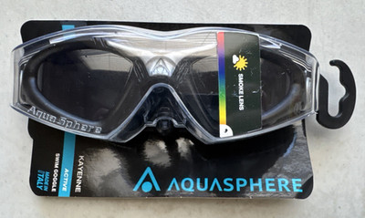 New! AquaSphere Kayenne Swim Goggles, Black Frames, Smoke Lenses, Made in Italy