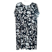 J. Jill Wearever Collection XL Black Floral Shift Dress Relaxed Fit Midi Resort