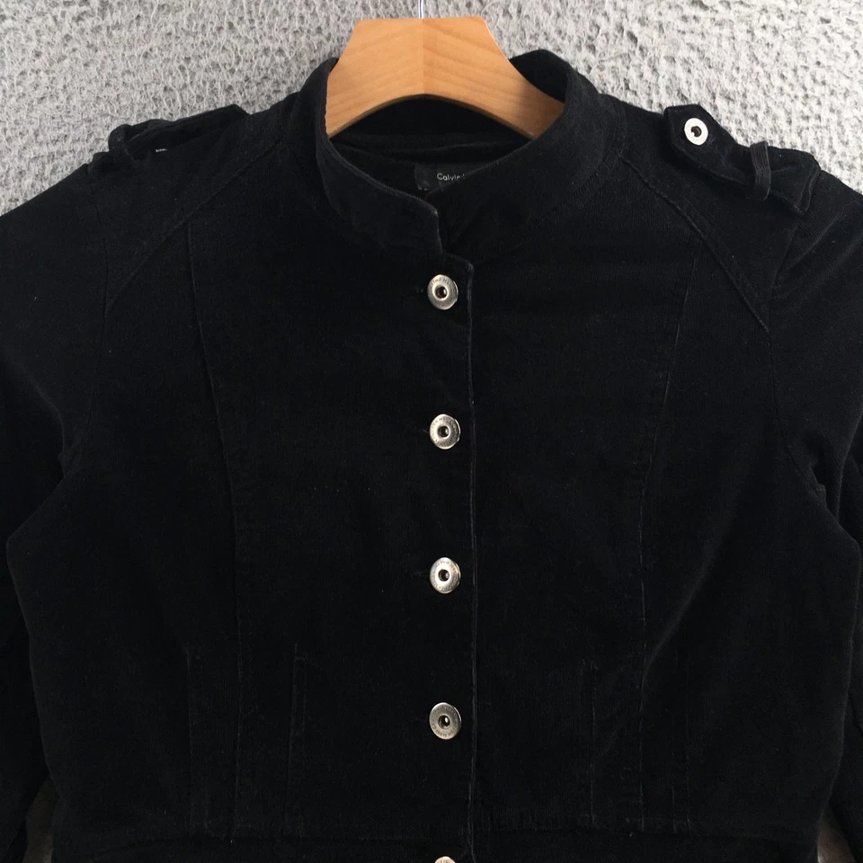 Chaqueta de pana Calvin Klein Jeans para mujer grande negra manga larga abotonada Y2K Foto 2 de 4