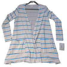 LuLaRoe Caroline Open Cardigan Sweater - Small - White With Blue Stripes- NWT