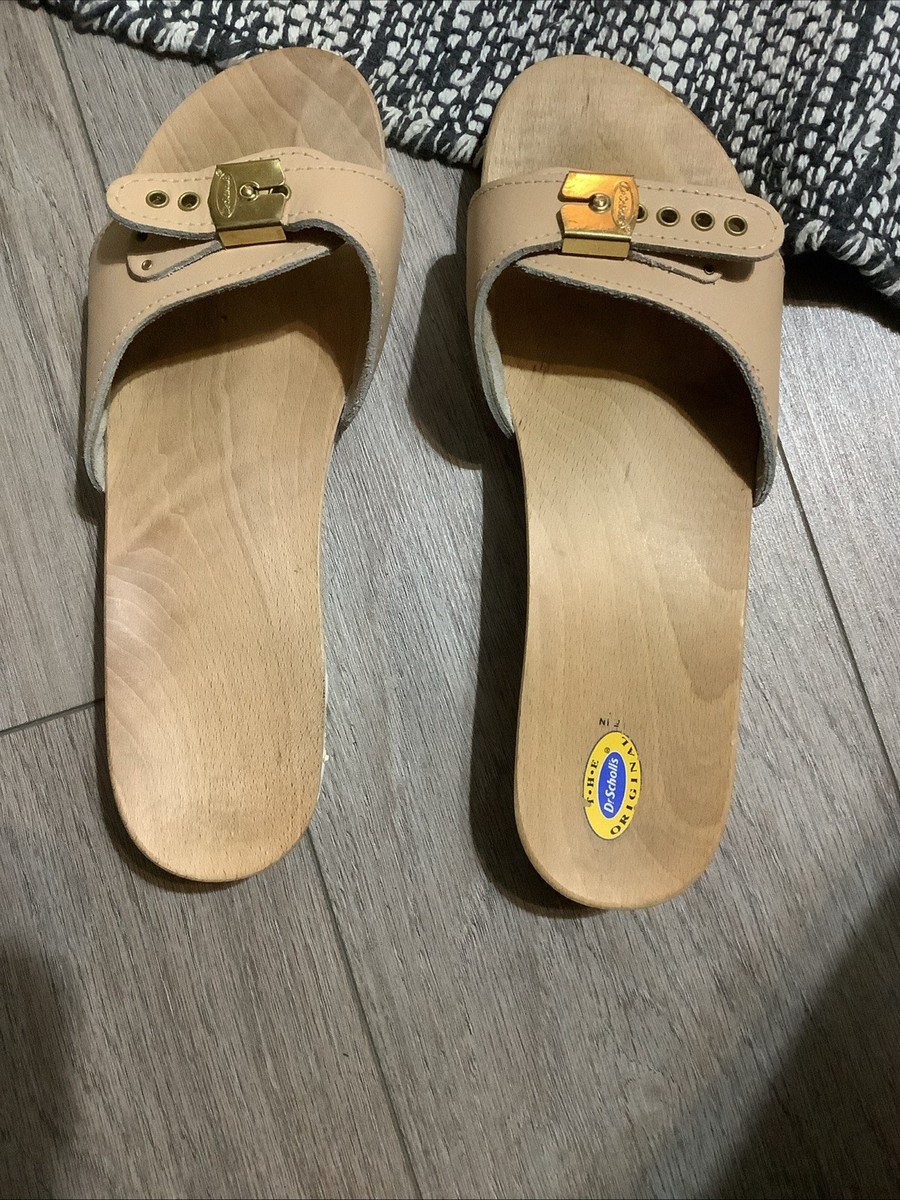 Scholl's Bone Leather Wooden Sole Exercise Sandals sz 10 Made