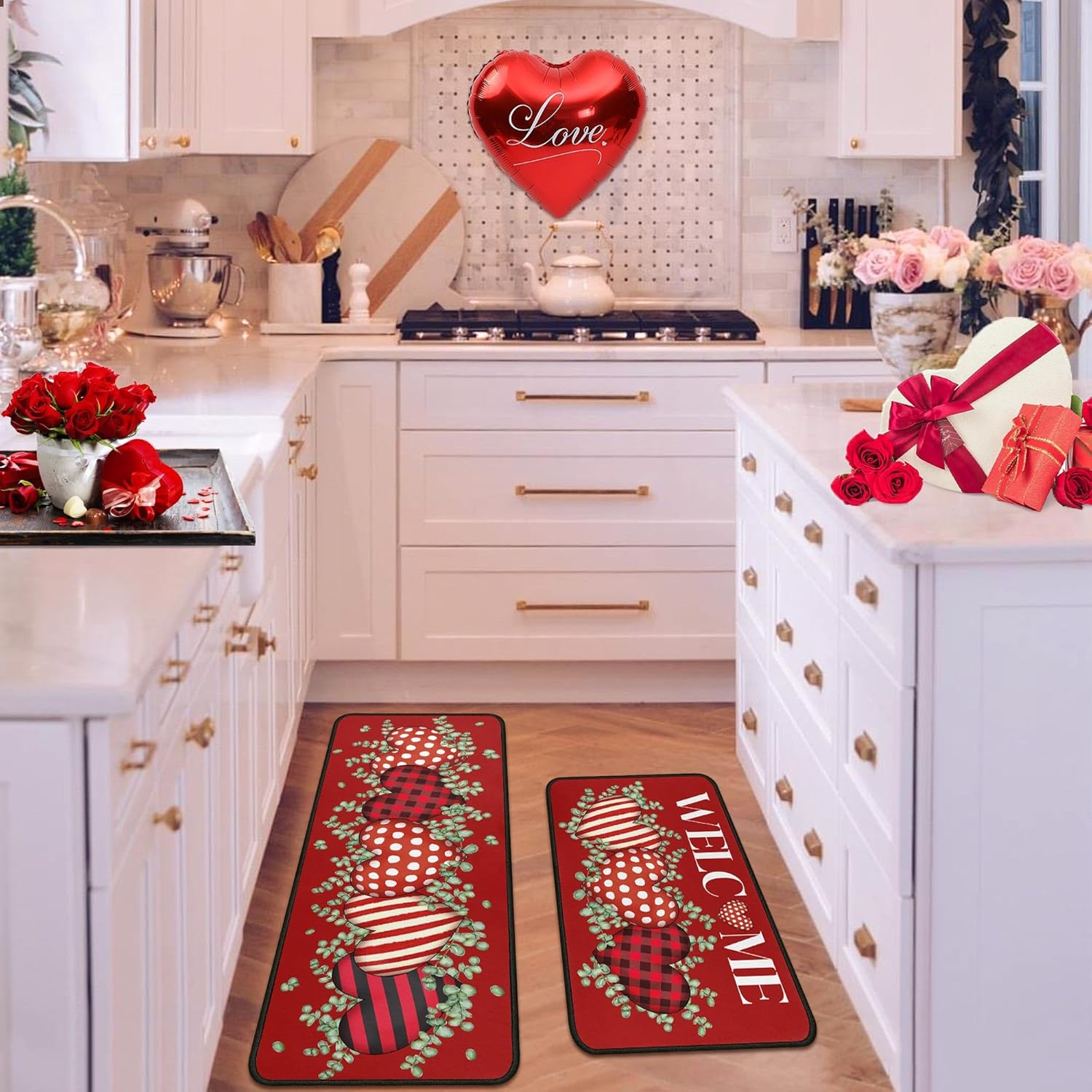 Eucalyptus Valentine Kitchen Rugs and Mats for Floor Non-Slip Backing Valentines