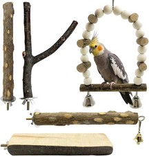 5Pcs Natural Wooden Bird Perch Set Parrot Perch Toys Bird Cage Perches Cage