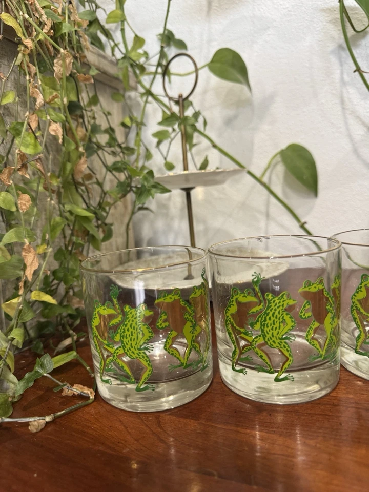 Juego de 5 vasos Couroc DANCING FROGS Lowball Rocks Georges Briard Mid-Century Foto 3 de 4