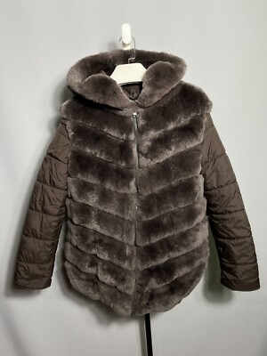 Gian Mori Leather Shearling Fur Bayan Reversible Jacket Coat Woman Brown Sz L