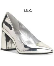 I.N.C. Silver Patent Block Heel Pointy Toe Pumps UBIKAP 8.5M NIB Shoes