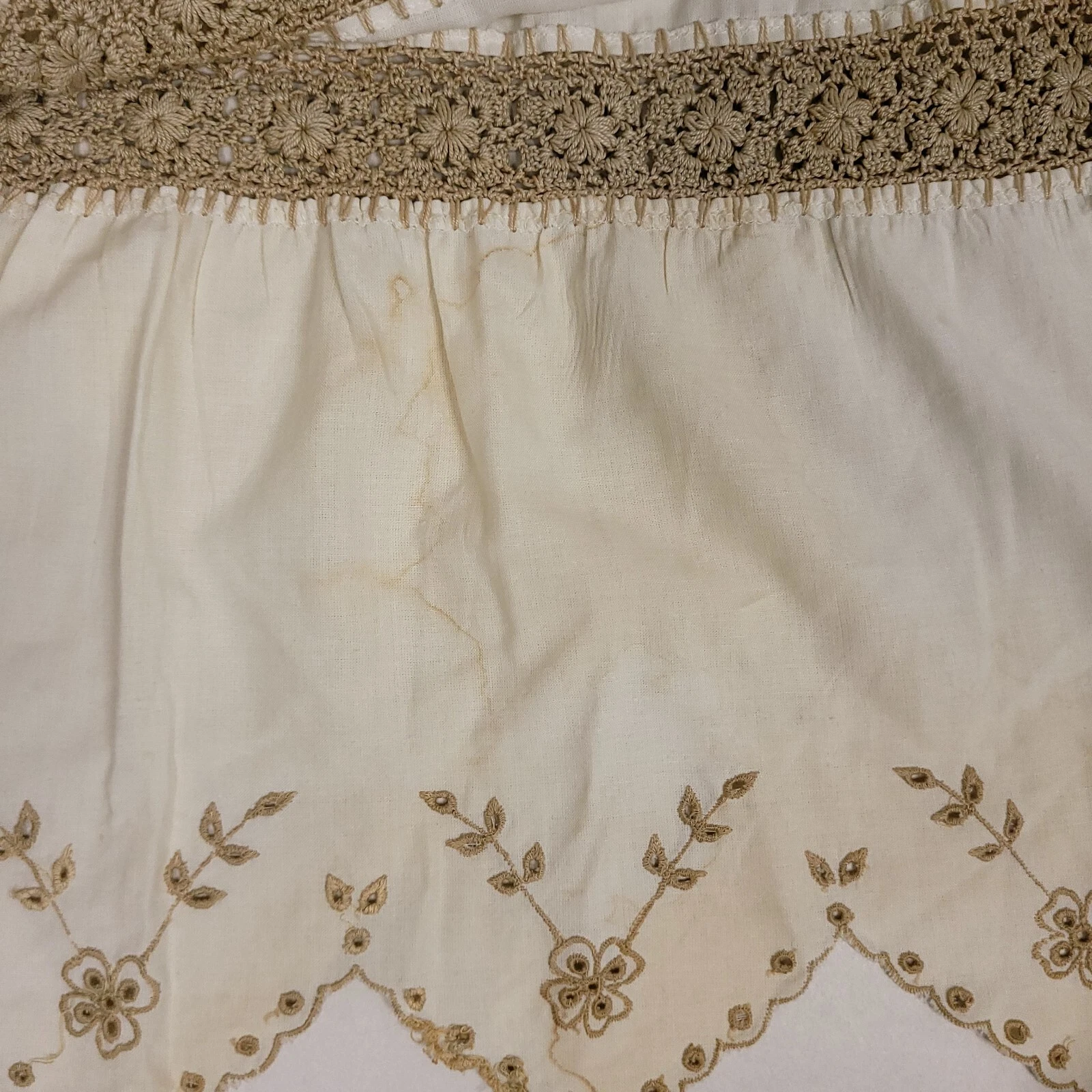 OFF WHITE Abito vintage uncinetto donna M marrone bianco sporco floreale senza maniche ricamato LEGGI