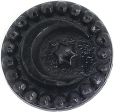 C1890s Antique Victorian Black Glass Crescent Moon Star Button Faux Cut Steel