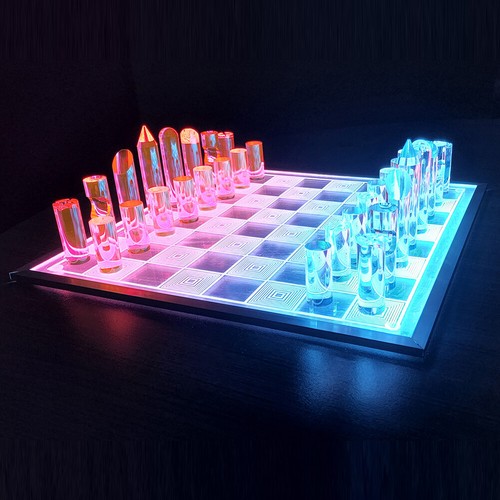 NEW! OnDisplay Deluxe Acrylic Fire & Ice LED Light Glow Chess Set - Luxury Game - Picture 8 of 10