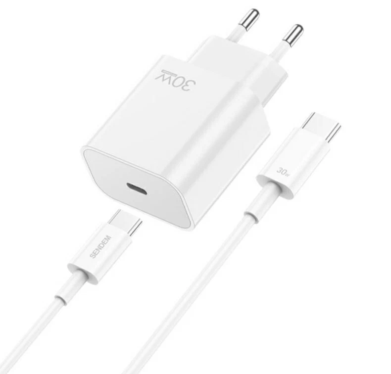 30W USB-C Ladegerät mit Kabel | Schnellladegerät Typ-C PD Netzteil SENDEM OG88 - Bild 2 von 4