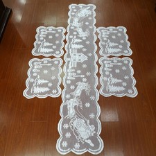 Christmas White Vintage Embroidered Lace Table Runner Mats Dresser Scarf Doily