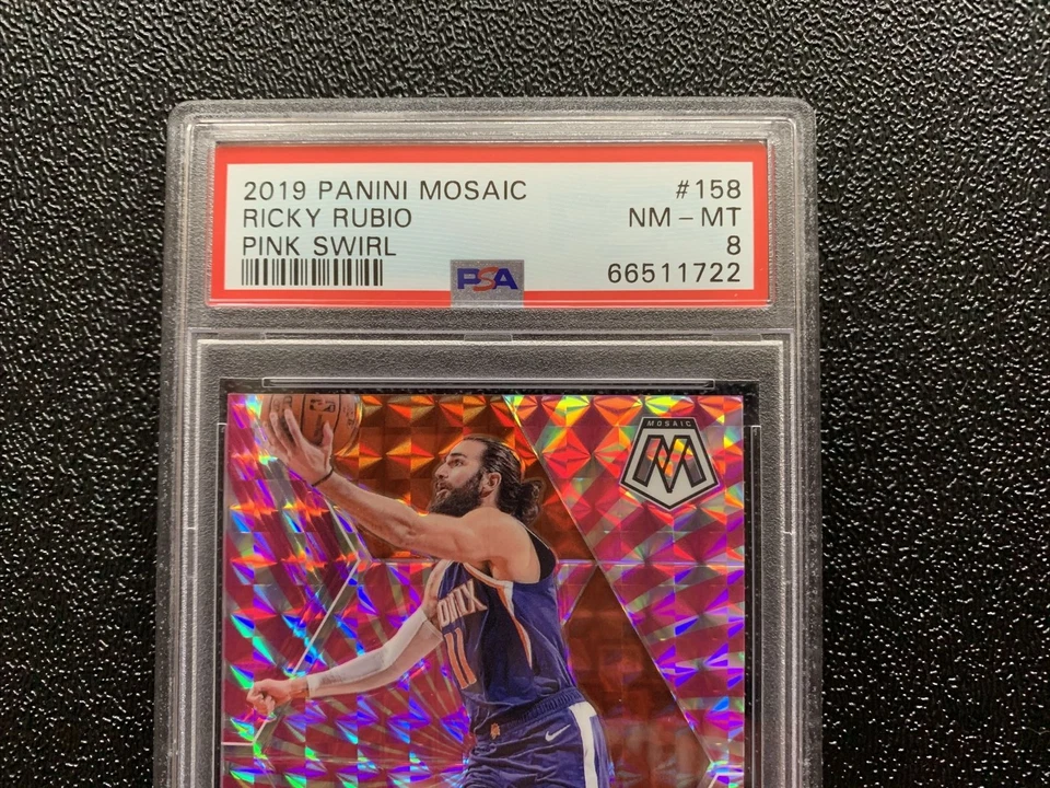 PSA 8 NM-MT 2019 RICKY RUBIO PRIZM MOSAIC PINK SWIRL SSP 1/11 #158 G2958E2522 - Image 4 of 4