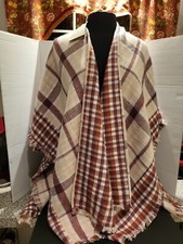 KIMONOS by BUNDLED BUNCHED Beige Brown Plaid One Size Fits All NWT