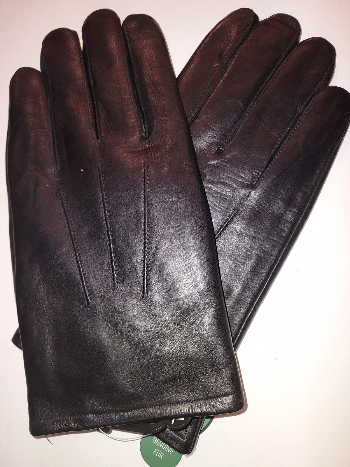 Men's Premium, Pristine Rabbit Fur Lined Leather Gloves,Black, Small