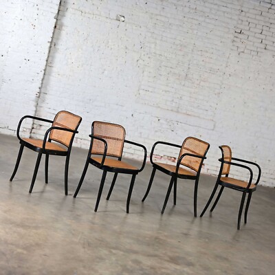 4 Black Bentwood & Cane Josef Hoffman Prague 811 Armchairs for