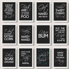 Bathroom Black Prints White Minimalist Quality Toilet Text Fun Quotes Home Decor