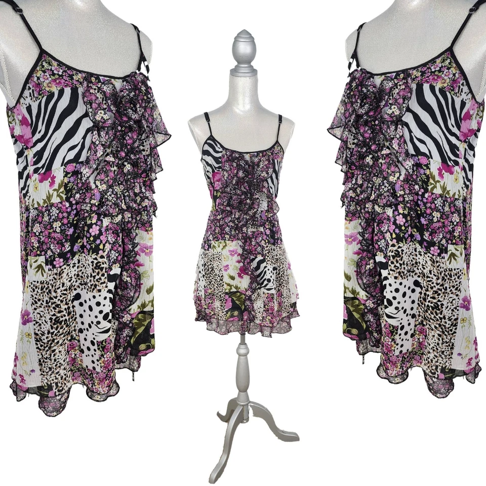 Vestido Camisola Fluido Volantes Capas Lavanda Negro Cebra Espagueti Correas Talla M Foto 3 de 4