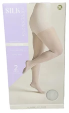 Silk Impressions ~ 2 Pair Women's Pantyhose Soft Silver 20 Denier Sheer ~XL