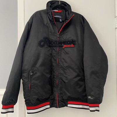 Rocawear Mens Sz 3XL Black Bomber Jacket Embroidered Front Back